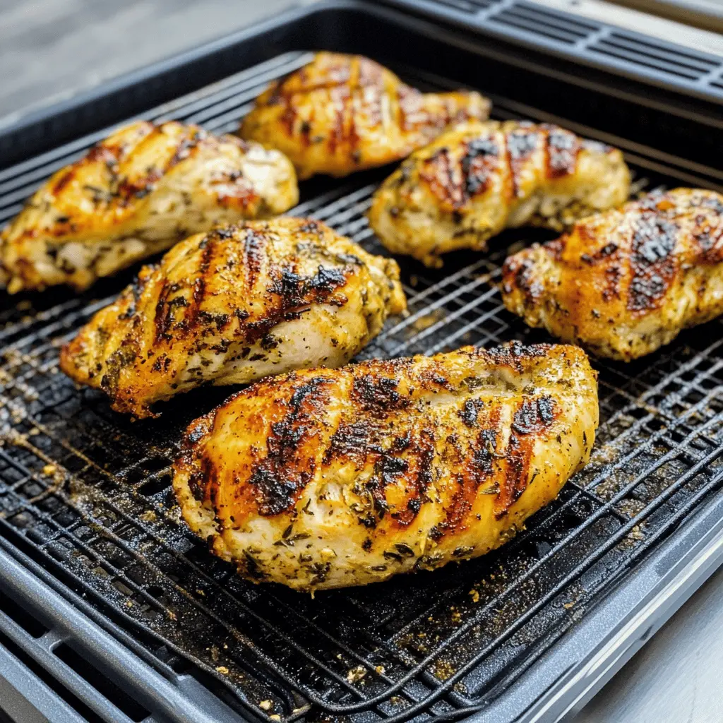 Juicy and flavorful air fryer grilled chicken is a quick and healthier way to enjoy your favorite protein! This tender chicken is marinated with simple ingredients that bring out the best flavors. Perfect for weeknight dinners or meal prep, you'll want to save this recipe for all your grilling cravings!