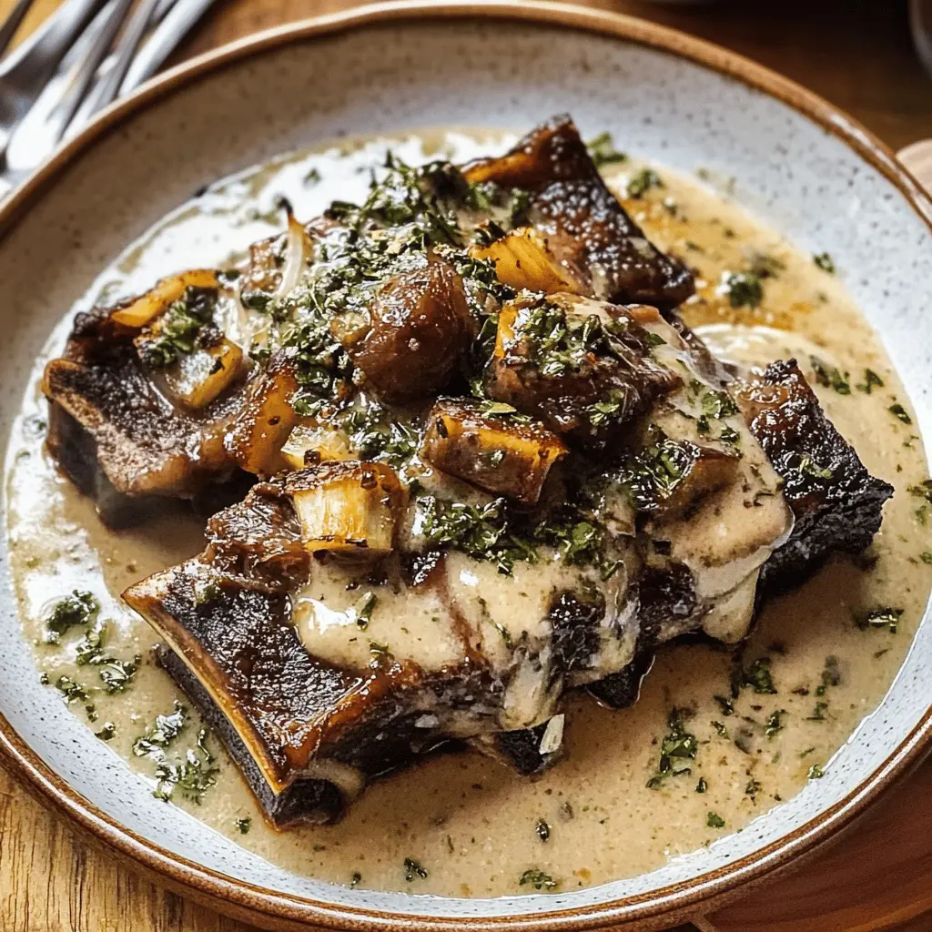 Fall in love with these tender Braised Short Ribs simmered in a creamy herb sauce. Perfectly rich and flavorful, this dish features succulent beef that melts in your mouth alongside fresh herbs, creating a heartwarming meal. Save this recipe for your next family gathering or cozy night in!