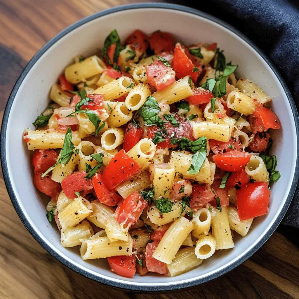 Brighten up your meal with this Bruschetta Pasta Salad! Bursting with fresh tomatoes, basil, and a hint of garlic, it's a delicious twist on classic bruschetta. Perfect for potlucks, picnics, or a light summer dinner. Save this recipe now for a quick and refreshing dish that everyone will love!