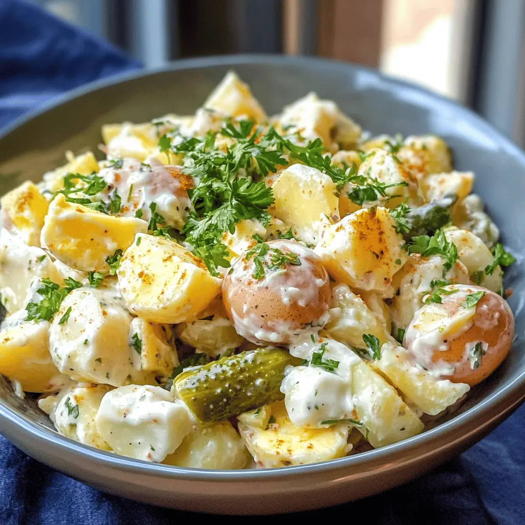 This Creamy Potato Salad with Eggs & Pickles is a delightful side dish that everyone will love! Packed with tender potatoes, crunchy pickles, and hard-boiled eggs, this recipe brings a perfect balance of flavors. Ideal for picnics, barbecues, or family gatherings, it’s a must-try. Save this pin to make a delicious potato salad that will impress your guests!