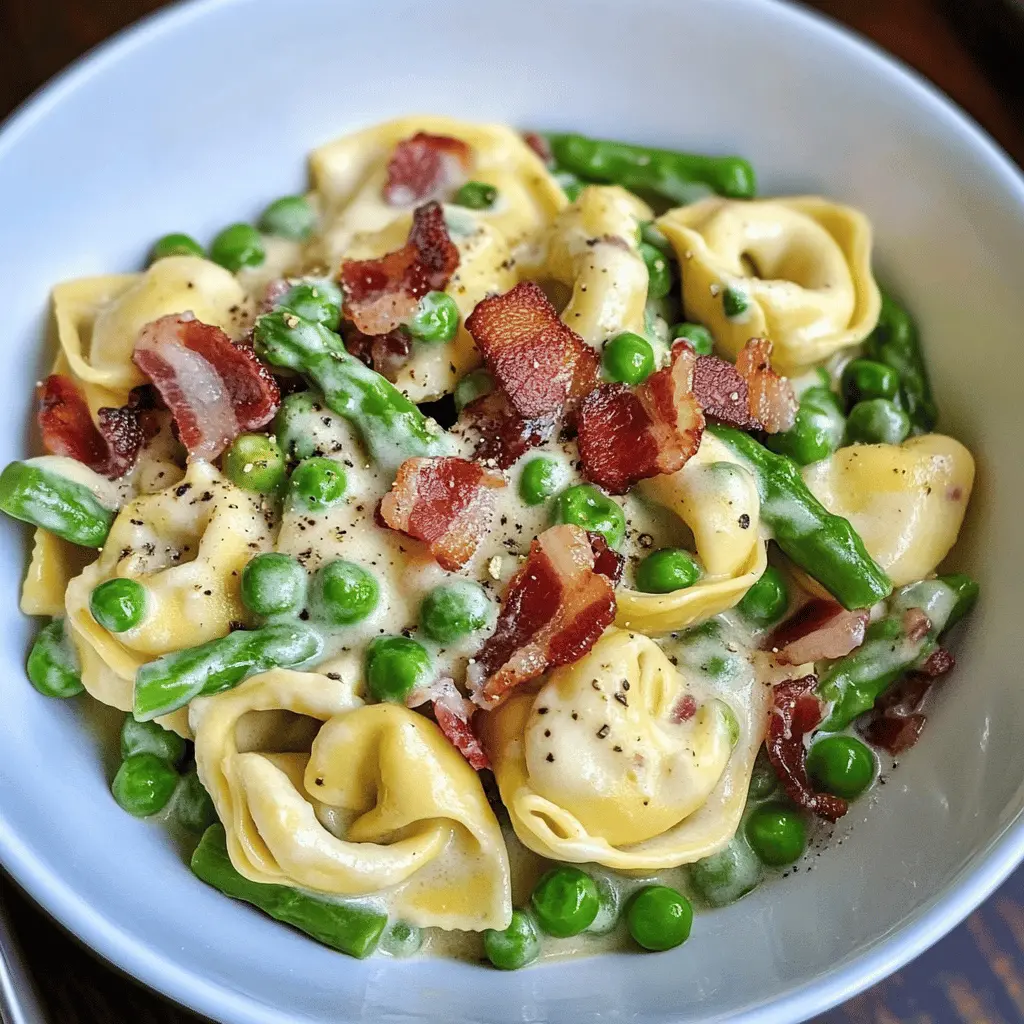 Creamy Tortellini with Peas, Asparagus, and Bacon is a delightful dish that combines rich flavors in every bite. This easy recipe features tender tortellini, fresh asparagus, and crispy bacon, all enveloped in a luscious cream sauce. Perfect for a weeknight dinner or a special occasion! Save this pin to treat yourself to a delicious meal anytime!