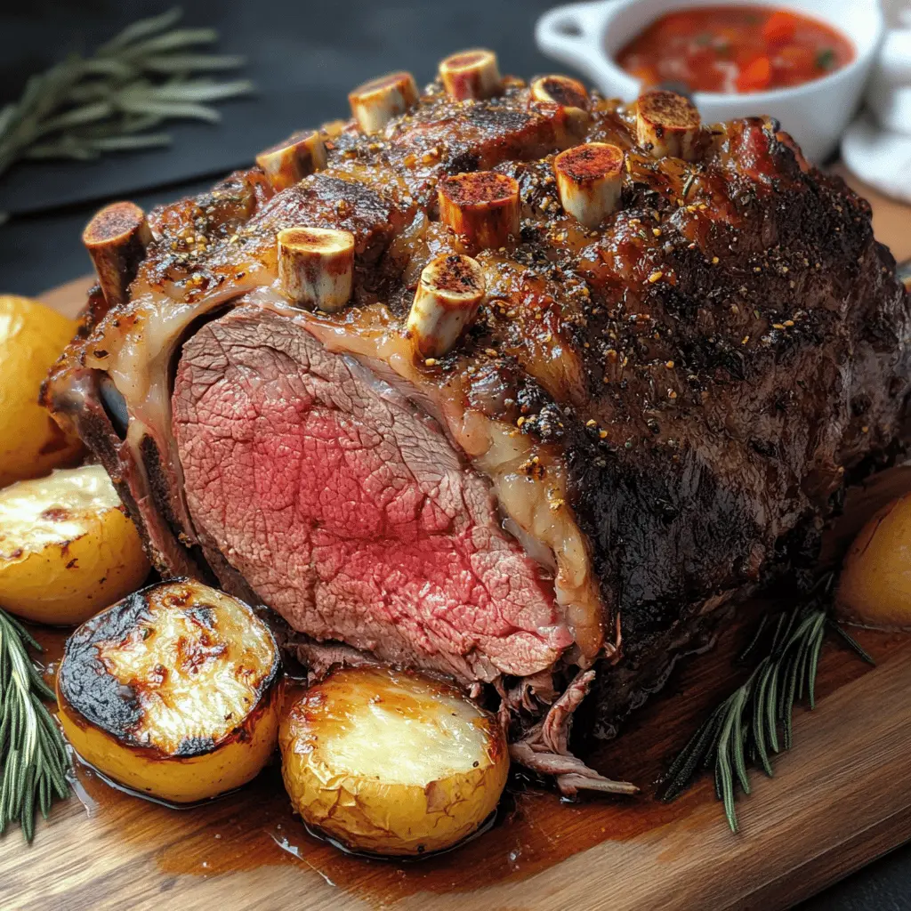Perfect for any special occasion, this easy standing rib roast recipe promises a tender, juicy centerpiece that your guests will love. With just a few simple ingredients, including garlic, rosemary, and a hint of seasoning, you’ll create a flavorful roast that's sure to impress. Save this recipe for your holiday feast or family gatherings!