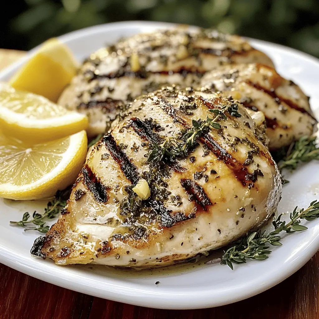 Juicy and flavorful Lemon Herb Grilled Chicken is a must-try for your next cookout! This easy recipe features tender chicken marinated with zesty lemon, fresh herbs, and garlic, creating a mouthwatering dish that's perfect for summer barbecues or an evening family dinner. Save this recipe now for a delicious meal that everyone will love!