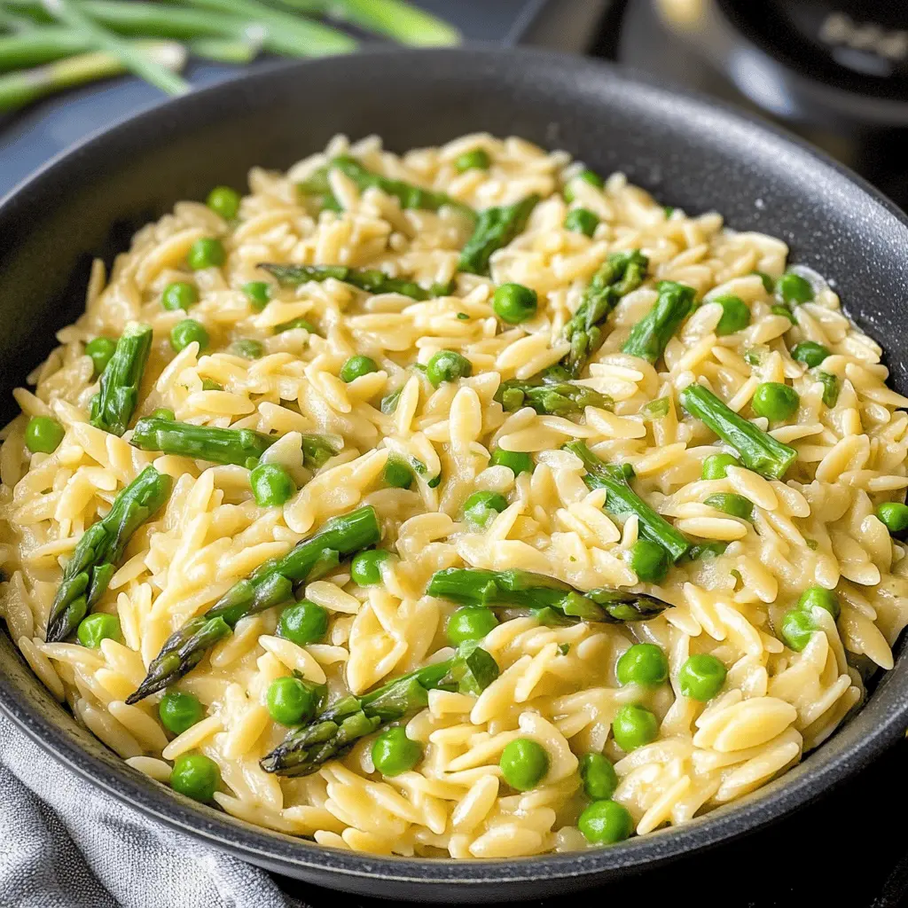 Create a delicious dinner in just one pot with this Orzo with Asparagus and Peas recipe! Featuring tender asparagus and vibrant peas, this dish is not only quick to make but also packed with fresh flavors. Perfect for busy weeknights or special gatherings, be sure to save this recipe for your next meal. Enjoy a colorful and satisfying dish that's sure to delight everyone!