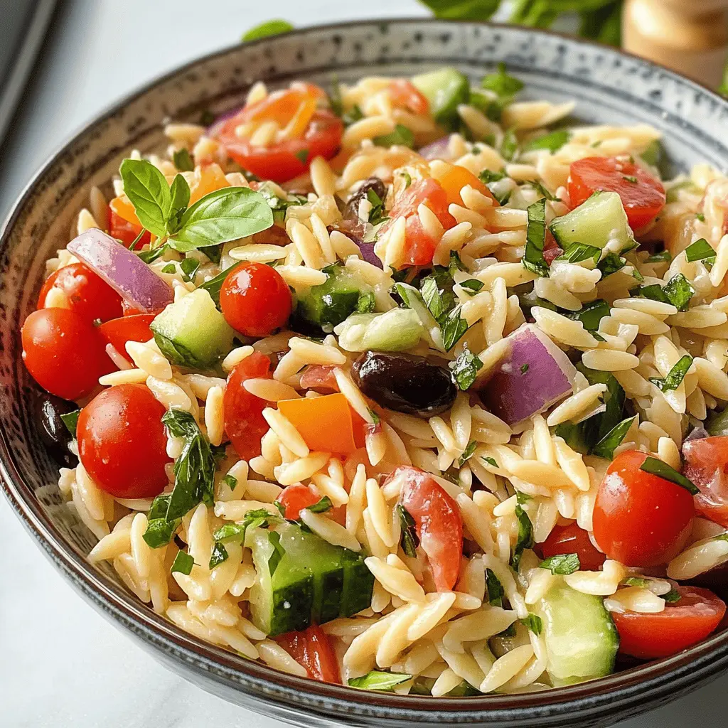 Fresh and colorful, this orzo salad is perfect for summer gatherings! Packed with veggies and tossed in a zesty dressing, it features tender orzo pasta, crunchy bell peppers, and sweet cherry tomatoes. Great as a side dish or a light main course. Save this recipe for your next picnic or barbecue, and brighten your plate with vibrant flavors!