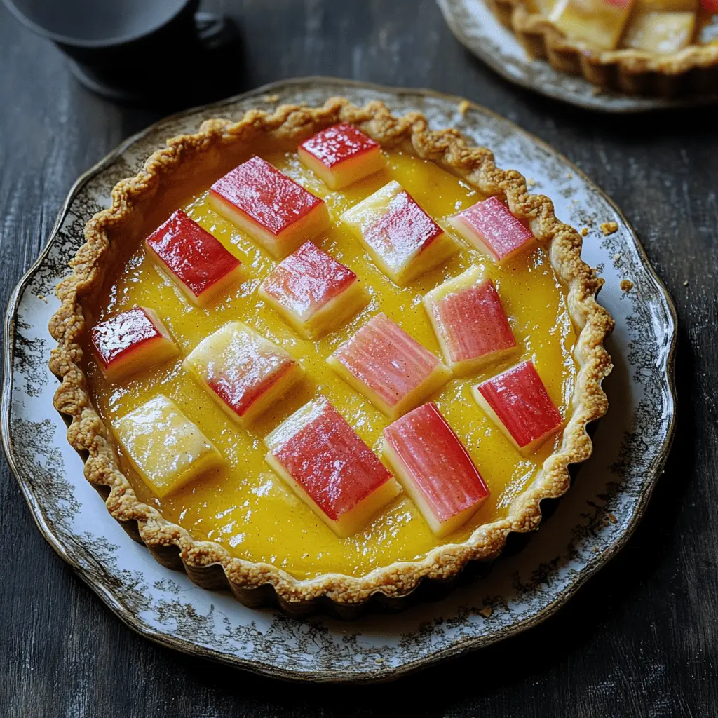 This Rhubarb, Ginger, and Custard Tart is the perfect blend of tangy rhubarb and warm ginger, all wrapped in a buttery crust. It's a delightful dessert that will brighten any table, making it ideal for gatherings or a cozy evening at home. Save this recipe for a unique treat that everyone will love!