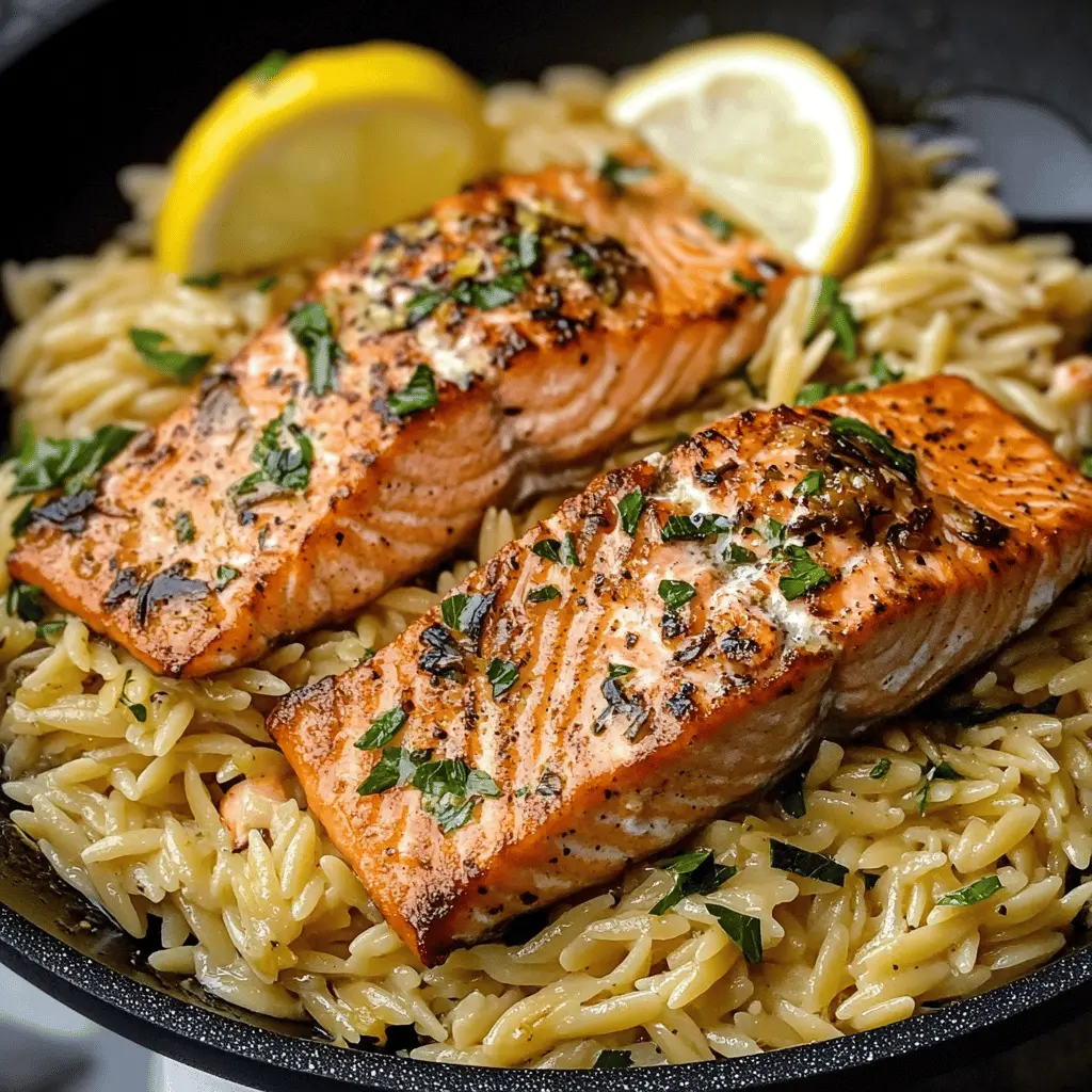 This Seared Salmon with Lemon Orzo is a quick and flavorful dinner option that will impress anyone. Enjoy tender, flaky salmon paired with zesty orzo, perfectly cooked in a bright lemon sauce. Perfect for weeknight meals or special occasions, save this recipe to bring fresh, delicious seafood to your table!