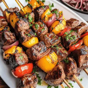 Looking for a delicious and easy dinner idea? These Steak Kabobs are packed with juicy marinated beef and colorful veggies, making them perfect for grilling or baking. Served with your favorite dipping sauce, they're great for weeknight meals or summer BBQs. Save this recipe for your next gathering and enjoy a tasty treat that everyone will love!