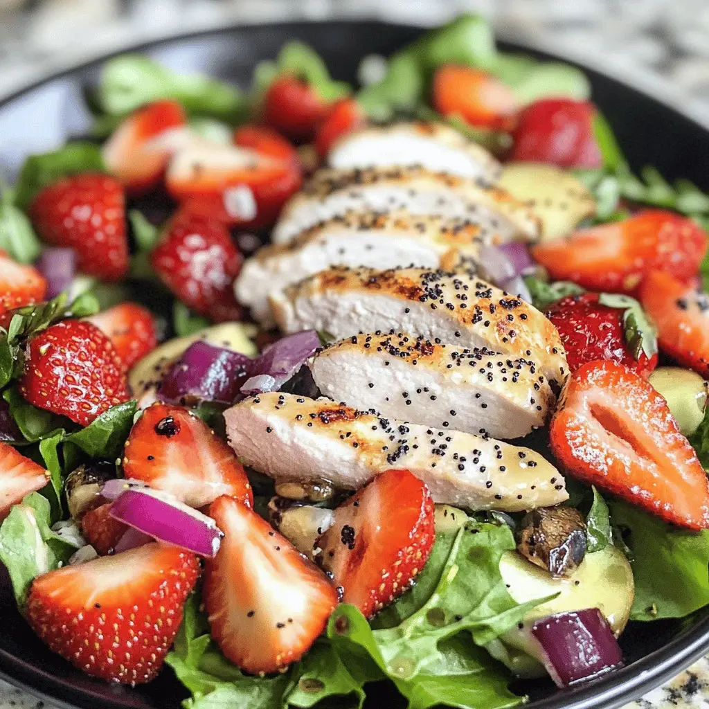Bright, refreshing, and loaded with flavor, this Strawberry Poppy Seed Salad with Grilled Chicken is the perfect summer meal! Enjoy tender grilled chicken paired with juicy strawberries, crunchy poppy seeds, and a delightful dressing that brings it all together. Save this recipe for your next picnic or family gathering—your taste buds will thank you!