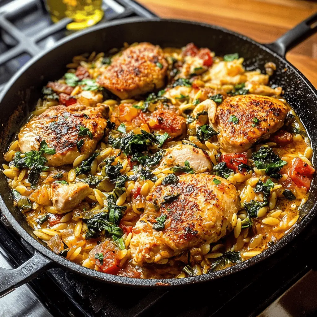 This Tuscan Chicken and Orzo Skillet is a one-pan wonder that delivers rich flavors and creamy goodness. Made with tender chicken, juicy tomatoes, and vibrant spinach, it's perfect for weeknight dinners or meal prep. Save this recipe for an easy, delicious meal you can whip up in no time! Perfect for cozy evenings or impressing guests.