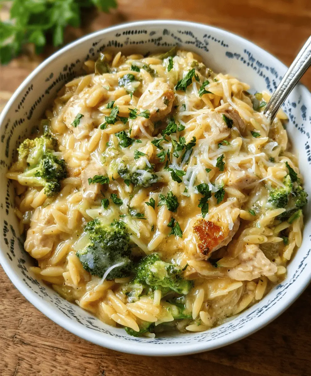 Easy Cheesy Chicken Broccoli Orzo Bake