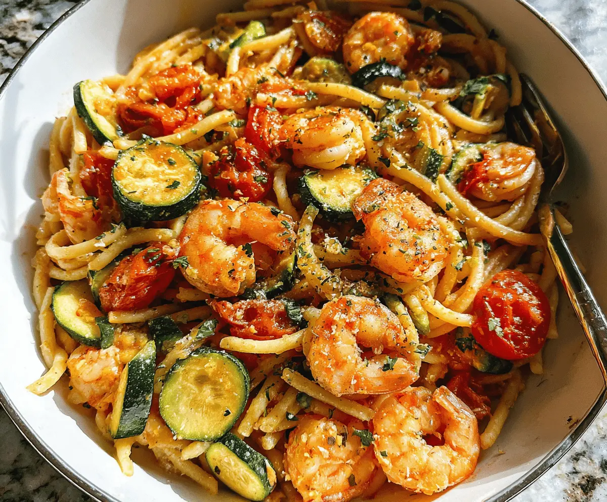 Easy Tomato Zucchini Shrimp Pasta Recipe