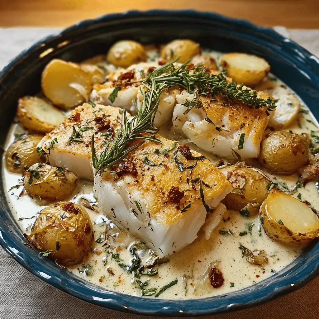 Easy Cod and Potatoes in Creamy Rosemary Sauce