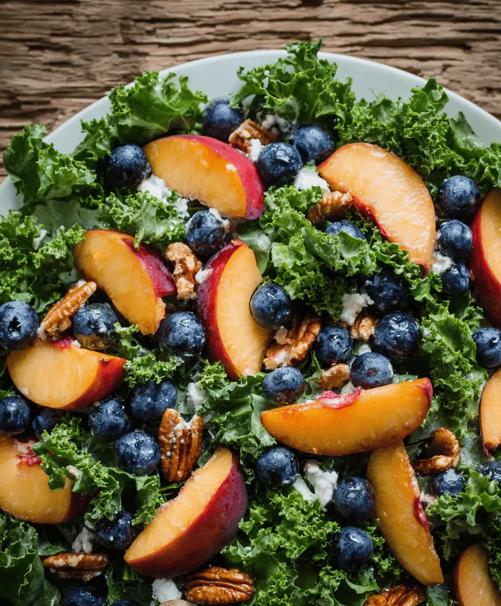 Fresh Summer Peach and Blueberry Kale Salad Recipe