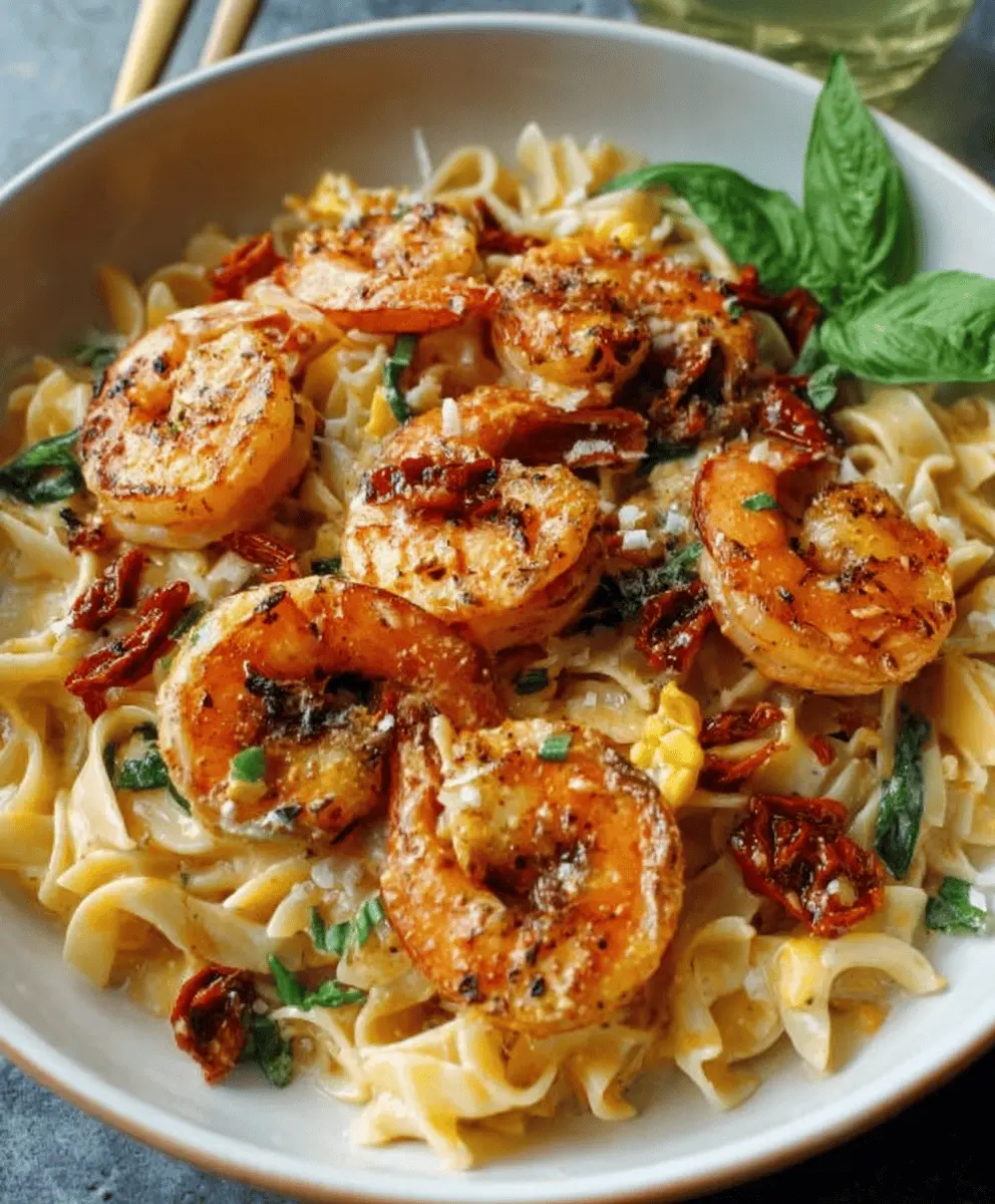 Garlic Shrimp Pasta with Spicy Cream Sauce and Sun-Dried Tomatoes