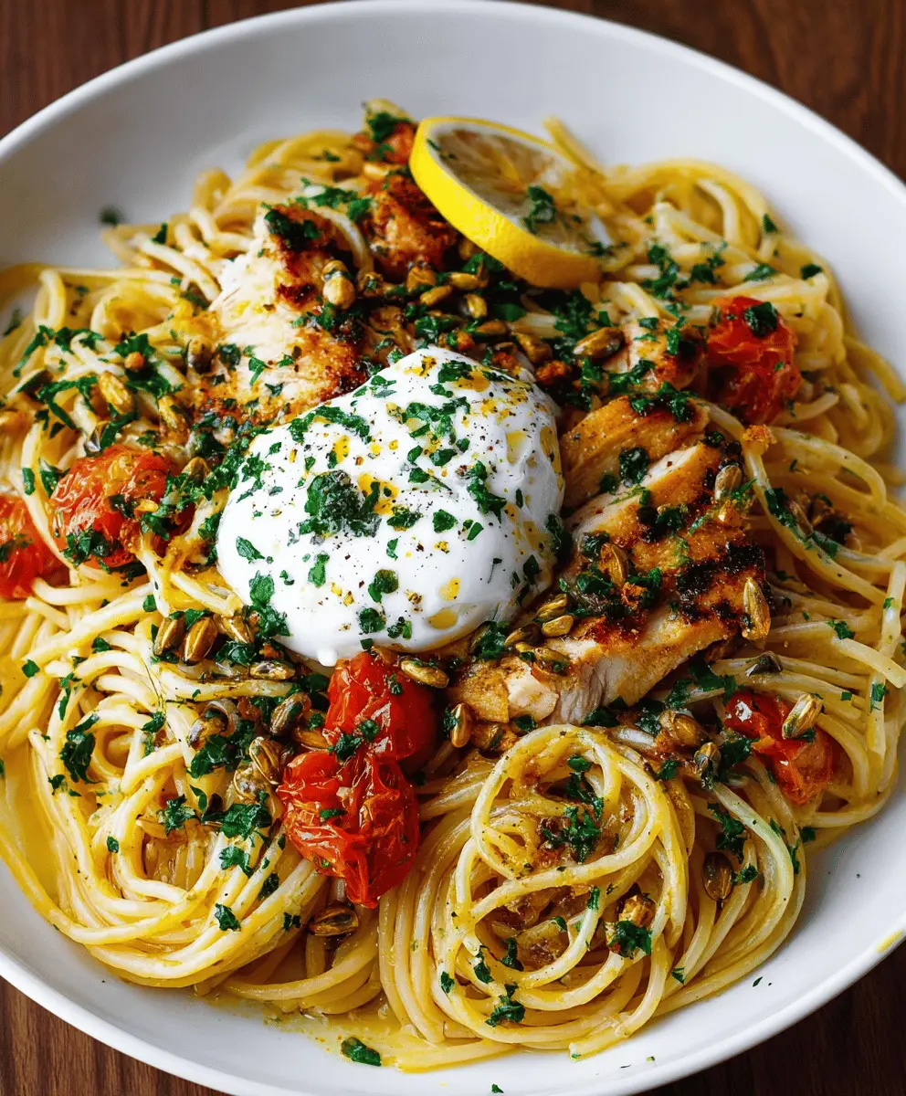 Creamy Chicken Spaghetti with Burrata and Lemon Butter