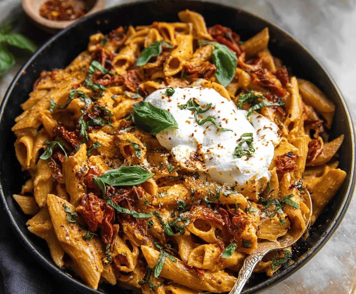 Creamy Sun-Dried Tomato Pasta with Burrata Melt