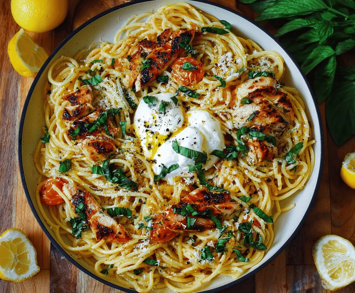 Creamy Chicken Spaghetti with Burrata and Lemon Garlic Butter