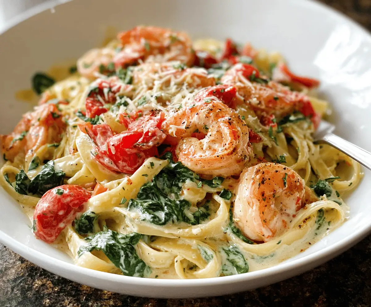 Creamy Fettuccine With Shrimp, Tomatoes & Spinach