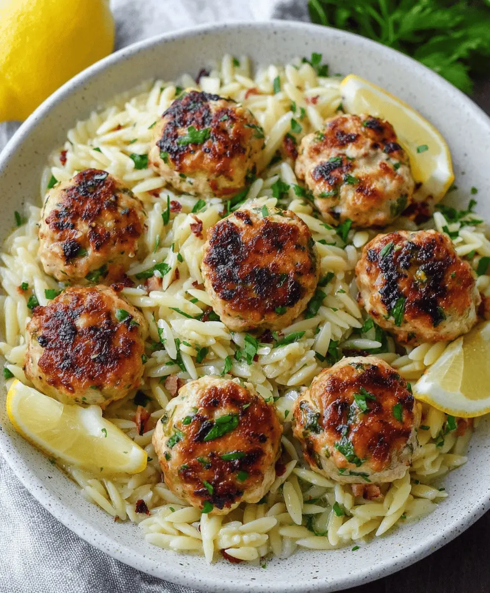 Greek Chicken Meatballs with Creamy Lemon Orzo