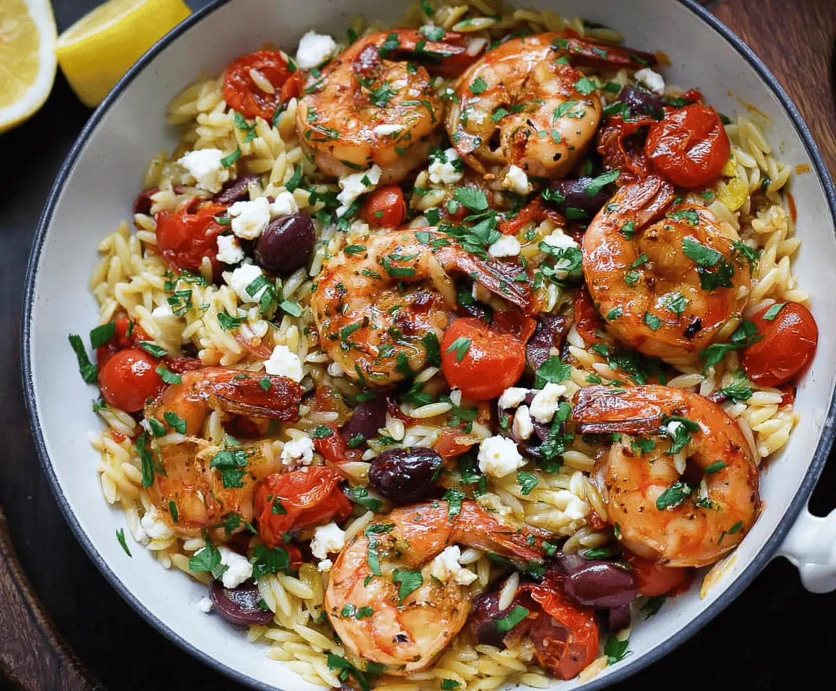 Easy Greek Shrimp Orzo with Feta and Olives