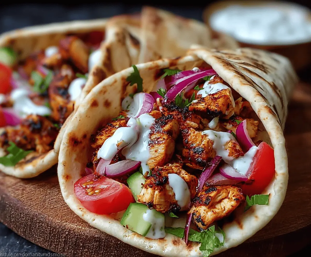 Juicy Chicken Shawarma in Pita with Yogurt Sauce