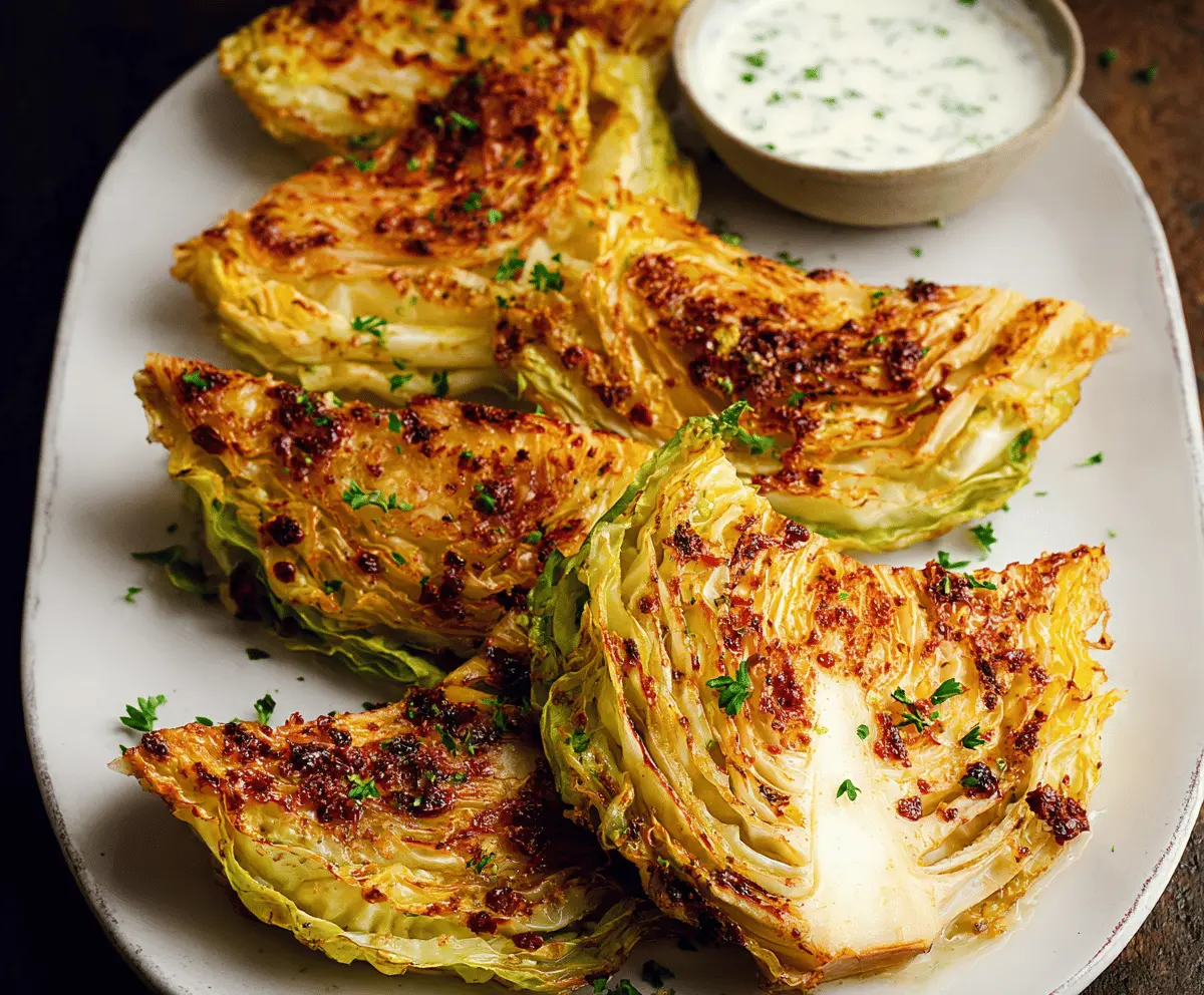 Crispy air fryer cabbage wedges seasoned and golden-brown ready to serve