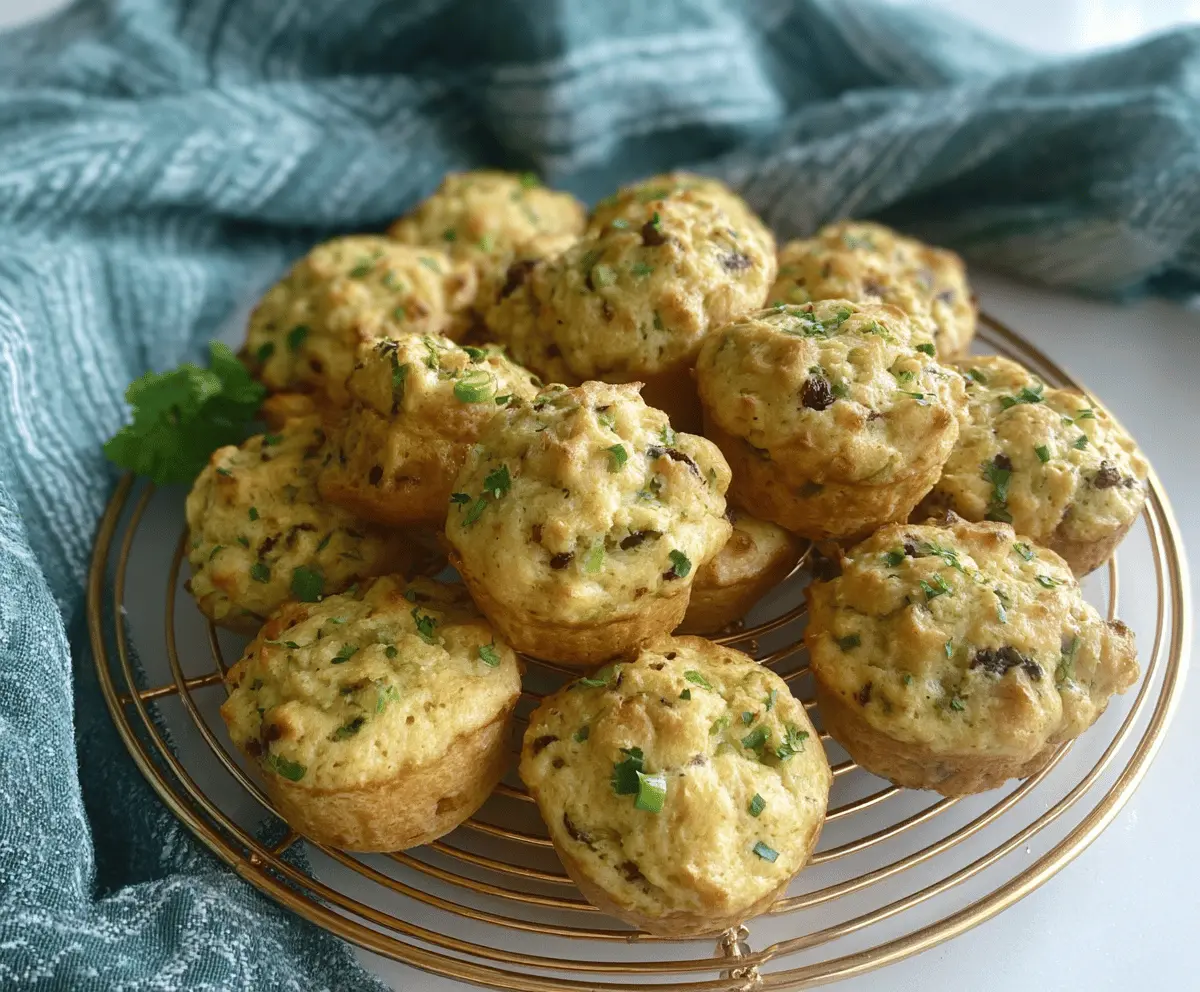 Delicious homemade green chili mini muffins topped with melted cheese and fresh herbs, perfect for snacking or appetizers.