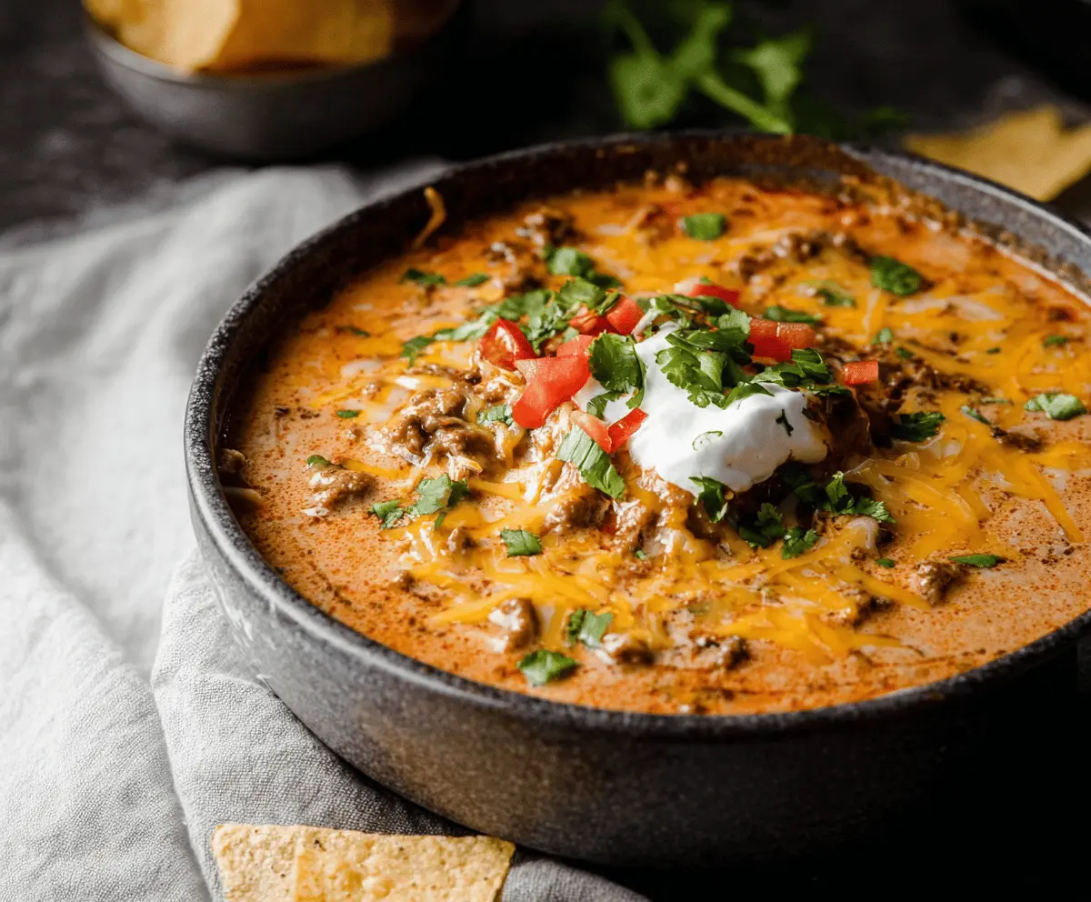 Cheesy Ground Beef Enchilada Chili 