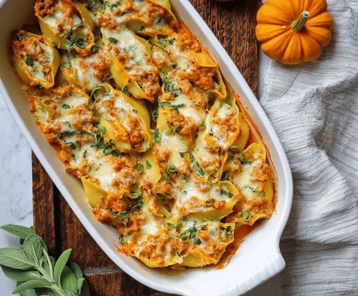 Cheesy Pumpkin and Spicy Sausage Stuffed Shells