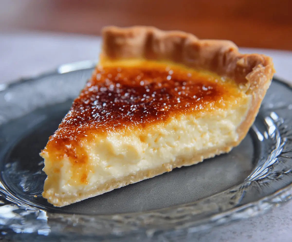 Delicious Creme Brulee Pie with caramelized sugar topping and creamy filling