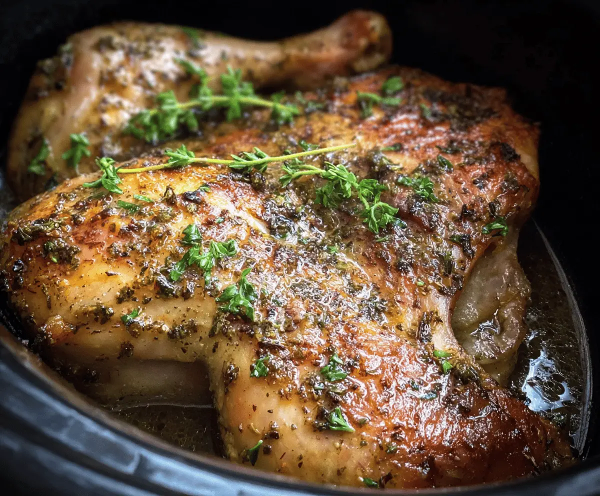 Juicy crockpot chicken leg quarters cooked to perfection in a slow cooker.