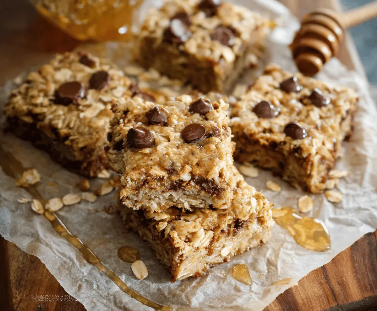Delicious homemade healthy oatmeal bars served as a nutritious breakfast option with oats, nuts, and dried fruit.