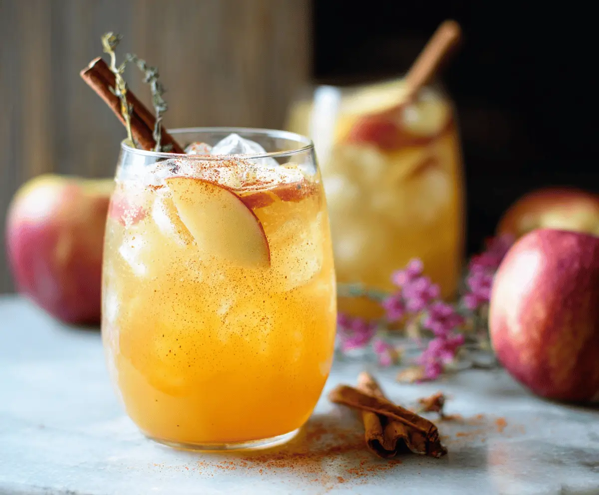 Refreshing Sparkling Apple Cider Mocktail in a tall glass garnished with apple slices and mint leaves, perfect for festive occasions