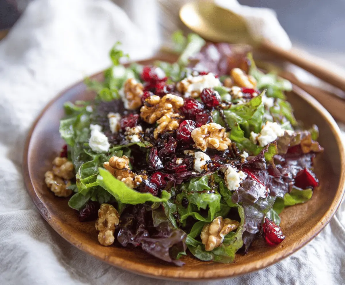 Cranberry, Walnut, and Goat Cheese Salad with Fig Balsamic Dressing