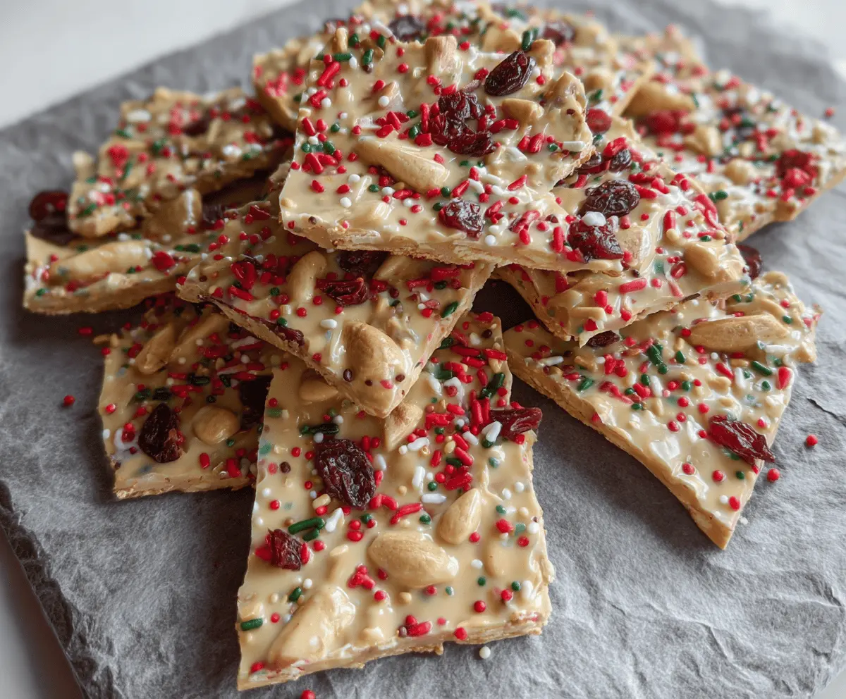 Delicious Crispy Protein Christmas Bark with festive toppings for a healthy holiday treat