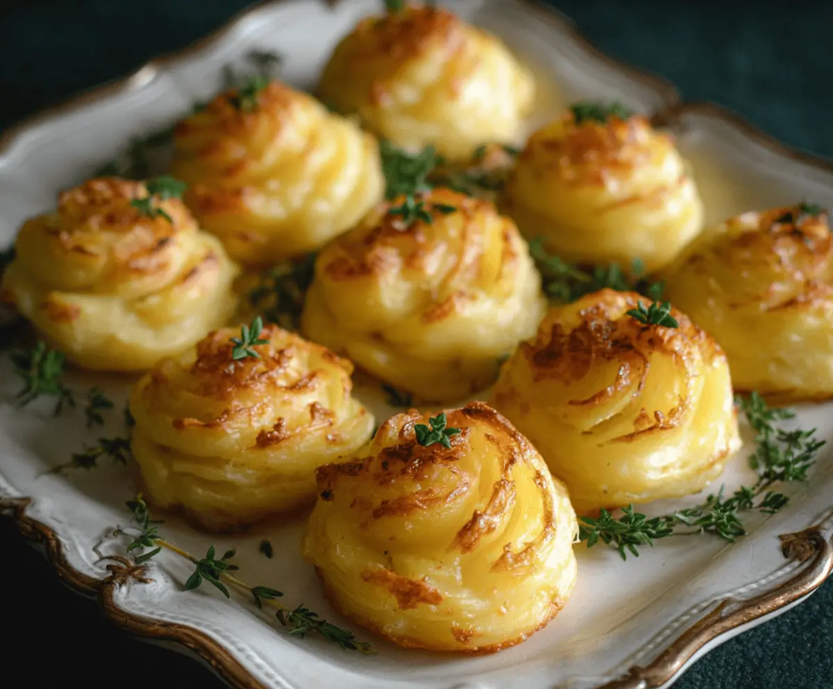 Creamy Duchess Potatoes served as a elegant side dish with golden-brown crust and fluffy interior.