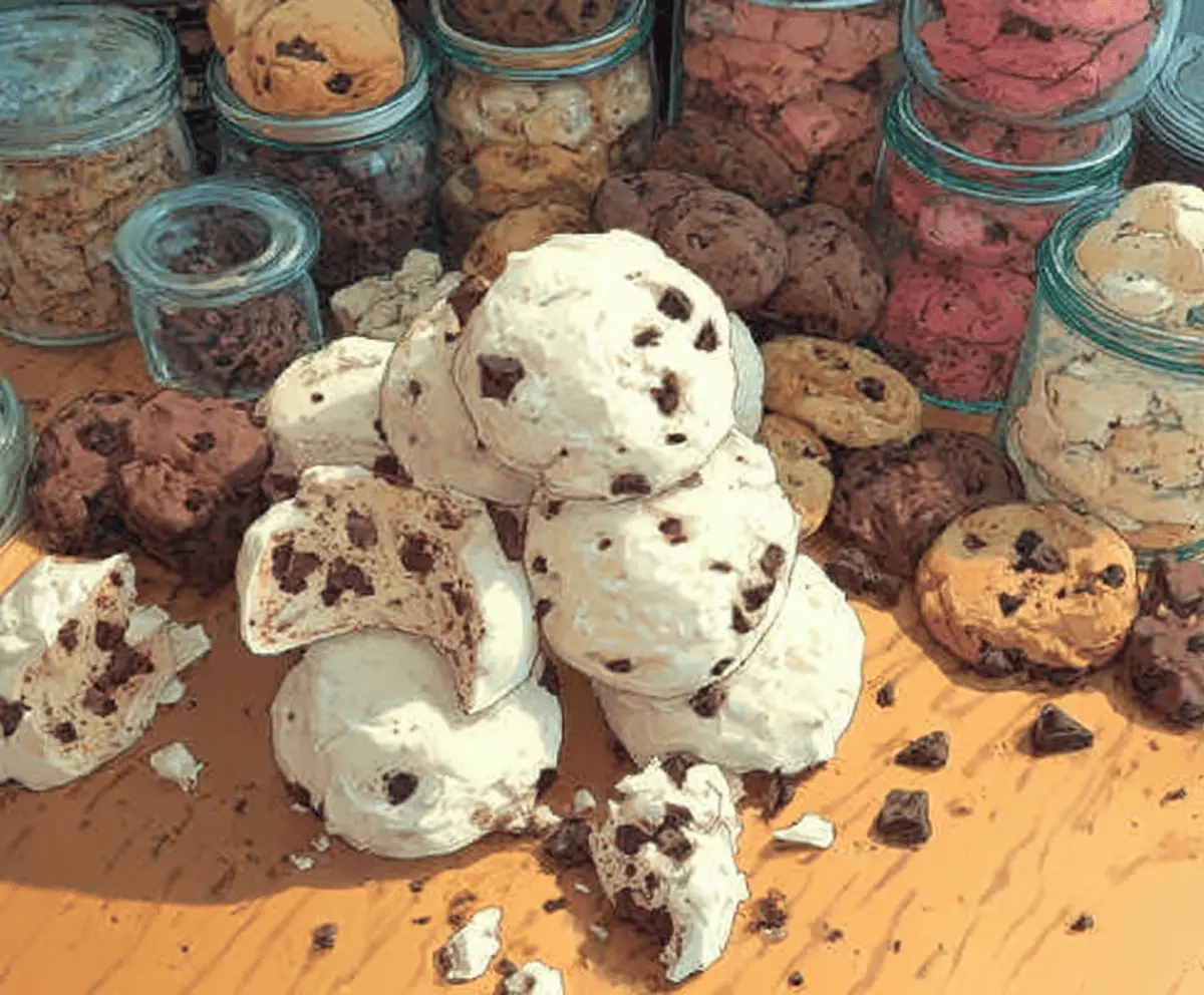 Delicious fluffy forgotten cookies with a crispy exterior and sweet interior on a decorative plate.