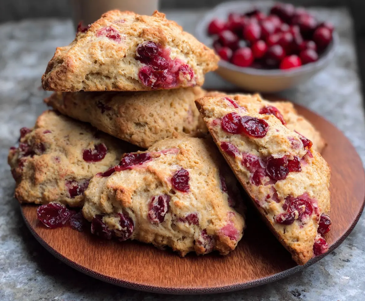 Fresh gluten-free cranberry scones on a plate, perfect for breakfast or tea.