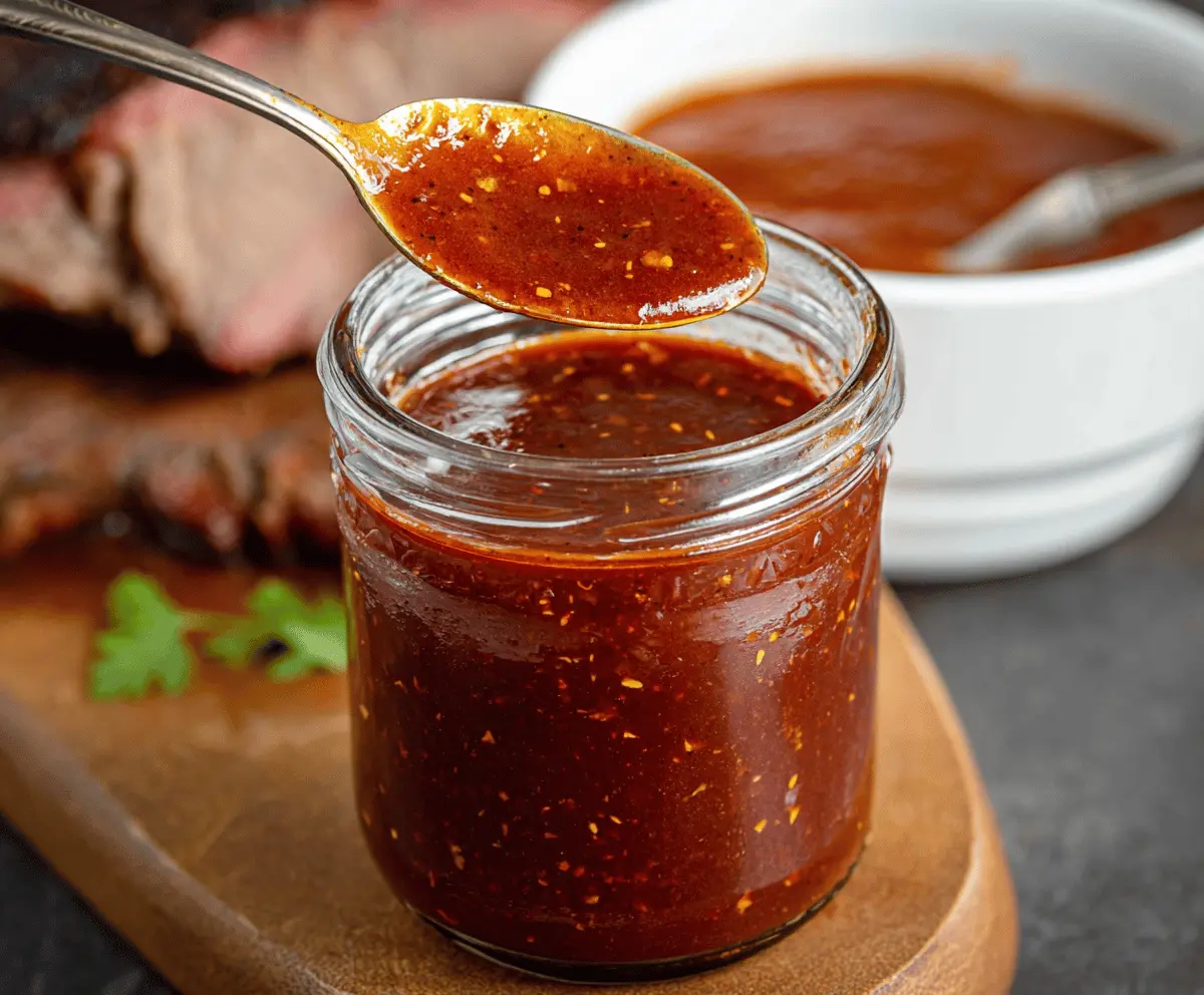 Delicious homemade Texas BBQ sauce in a bowl, perfect for grilling and dipping.