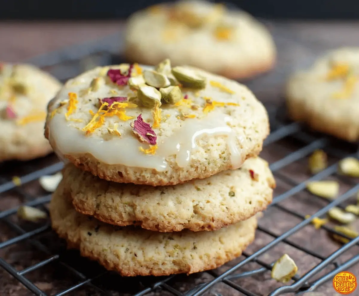 Delicious orange and cardamom cookies on a rustic plate, showcasing a festive treat with vibrant citrus and aromatic spices.