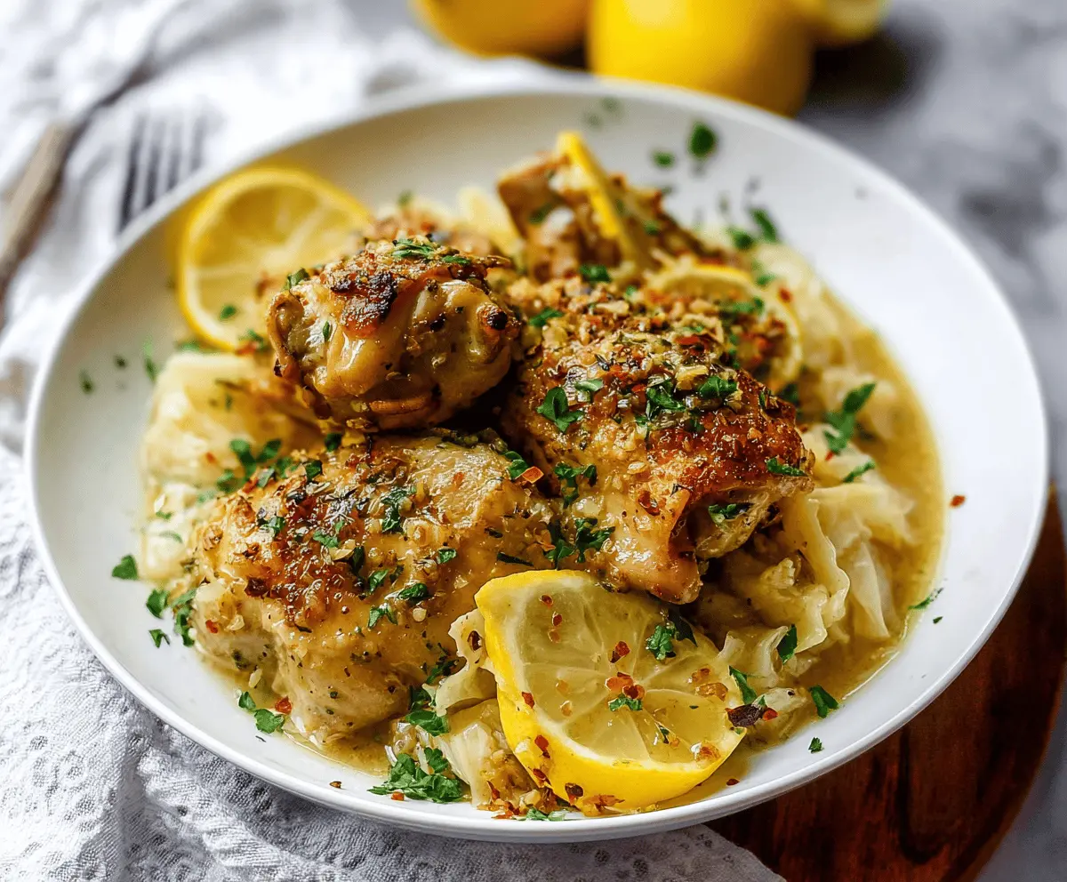 Juicy slow cooker chicken thighs topped with fresh lemon slices and garlic herb butter.