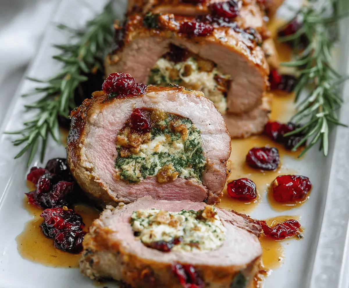 Delicious stuffed pork tenderloin with herbs and spices, perfect for holiday dinners.