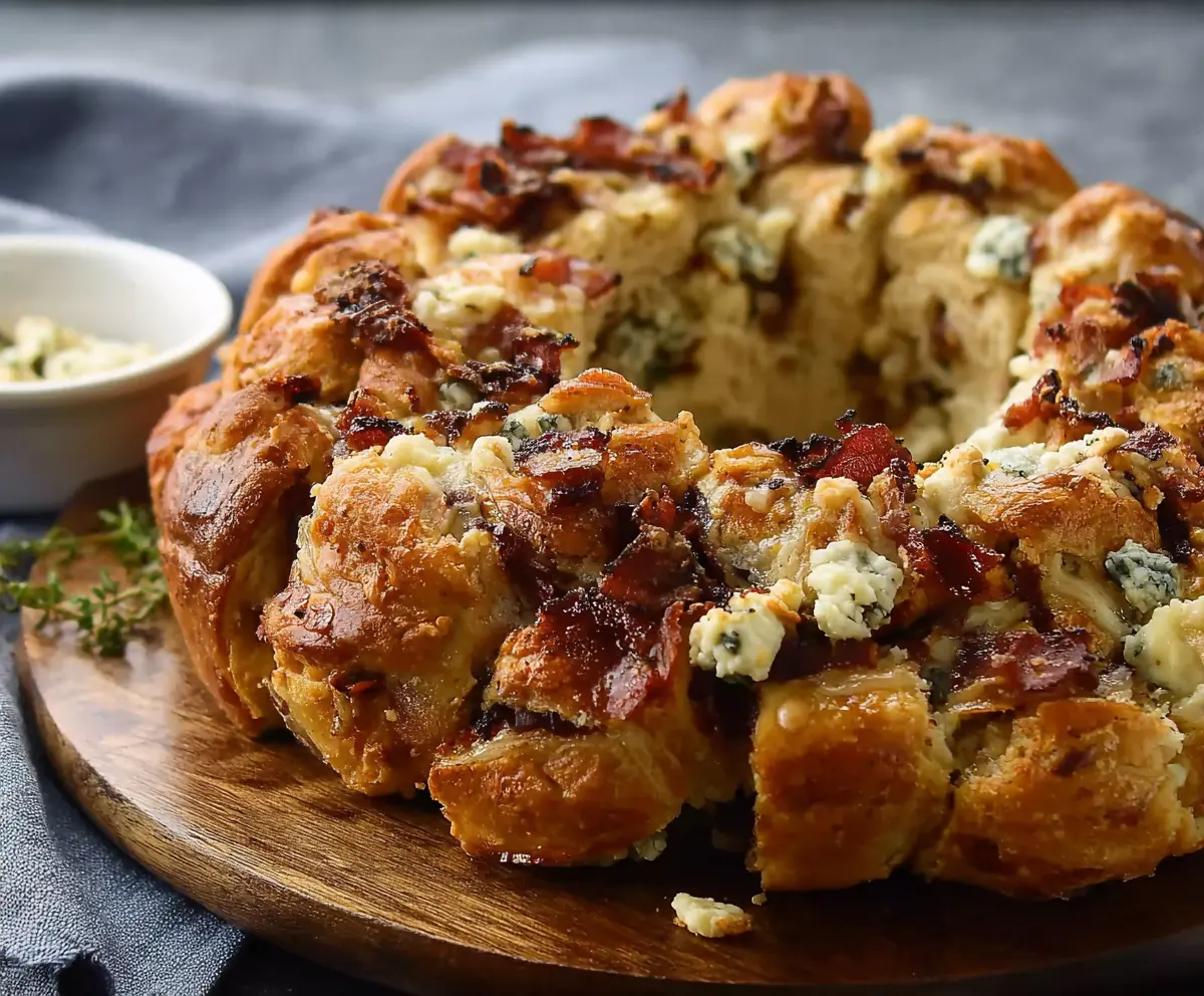 Delicious Bacon Gorgonzola Pull Aparts with crispy bacon and creamy cheese layers.