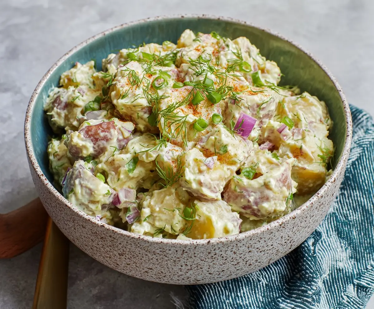 Creamy Whole30 Potato Salad with fresh herbs and a dairy-free dressing