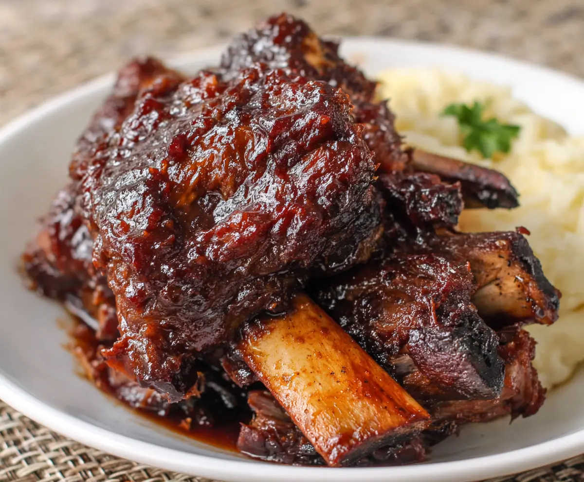 Delicious slow-cooked BBQ beef ribs in a crockpot ready to serve.