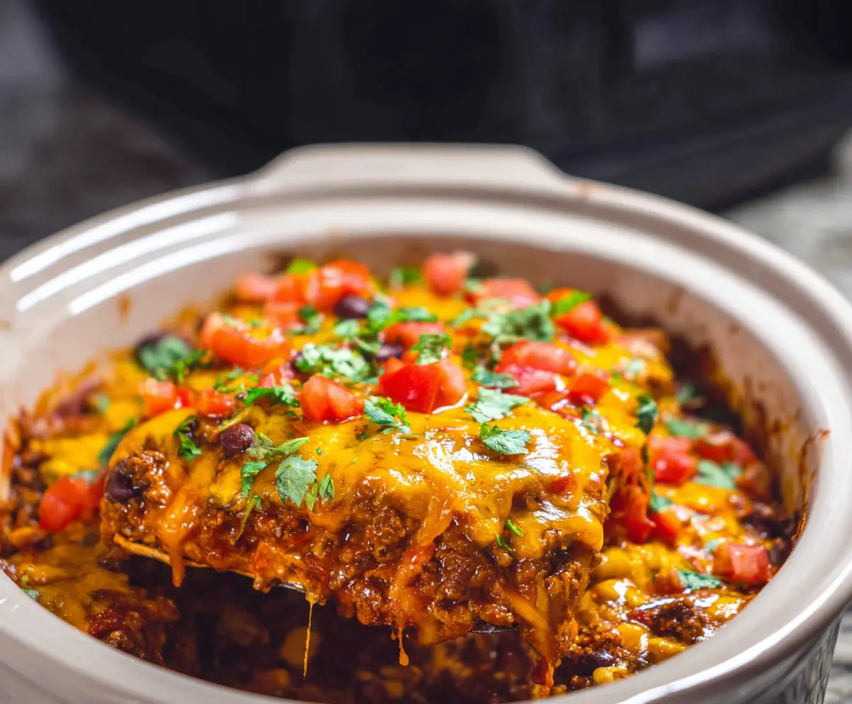 Crockpot Beef Enchilada Casserole