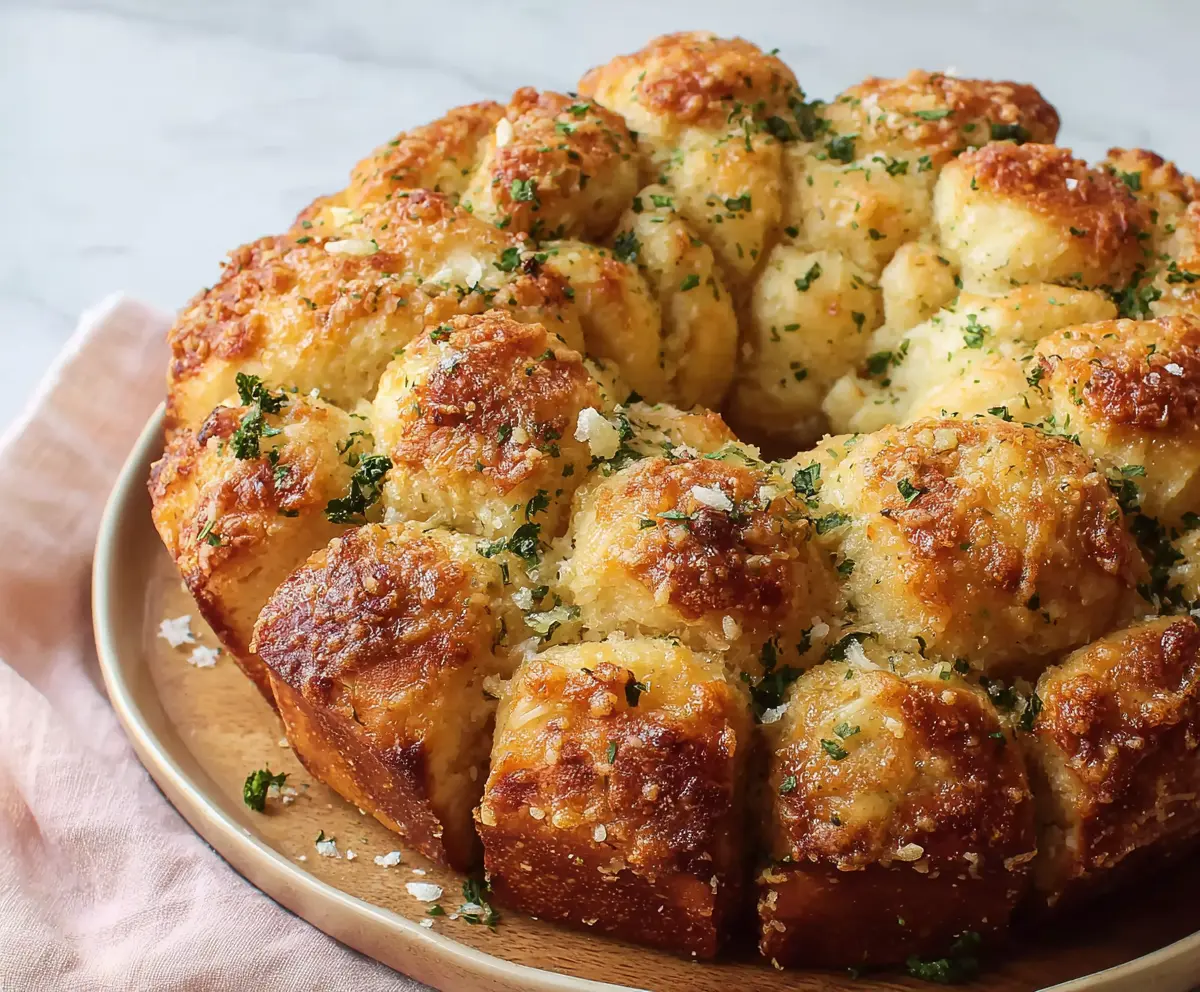 Delicious Garlic Parmesan Monkey Bread with golden crust and cheesy, garlicky filling