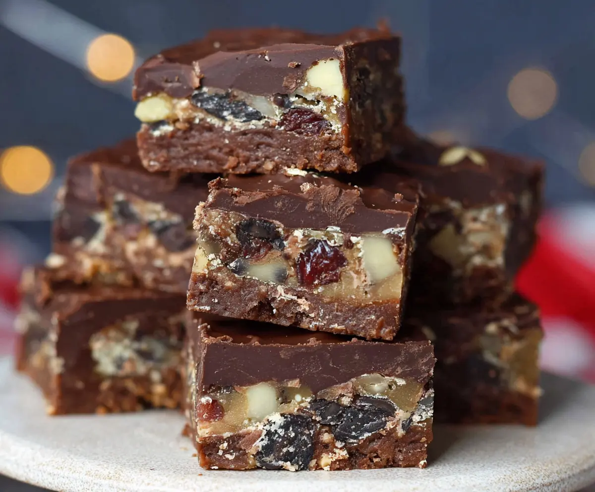 Delicious gluten-free chocolate tiffin bar with crunchy biscuit layers and rich chocolate coating