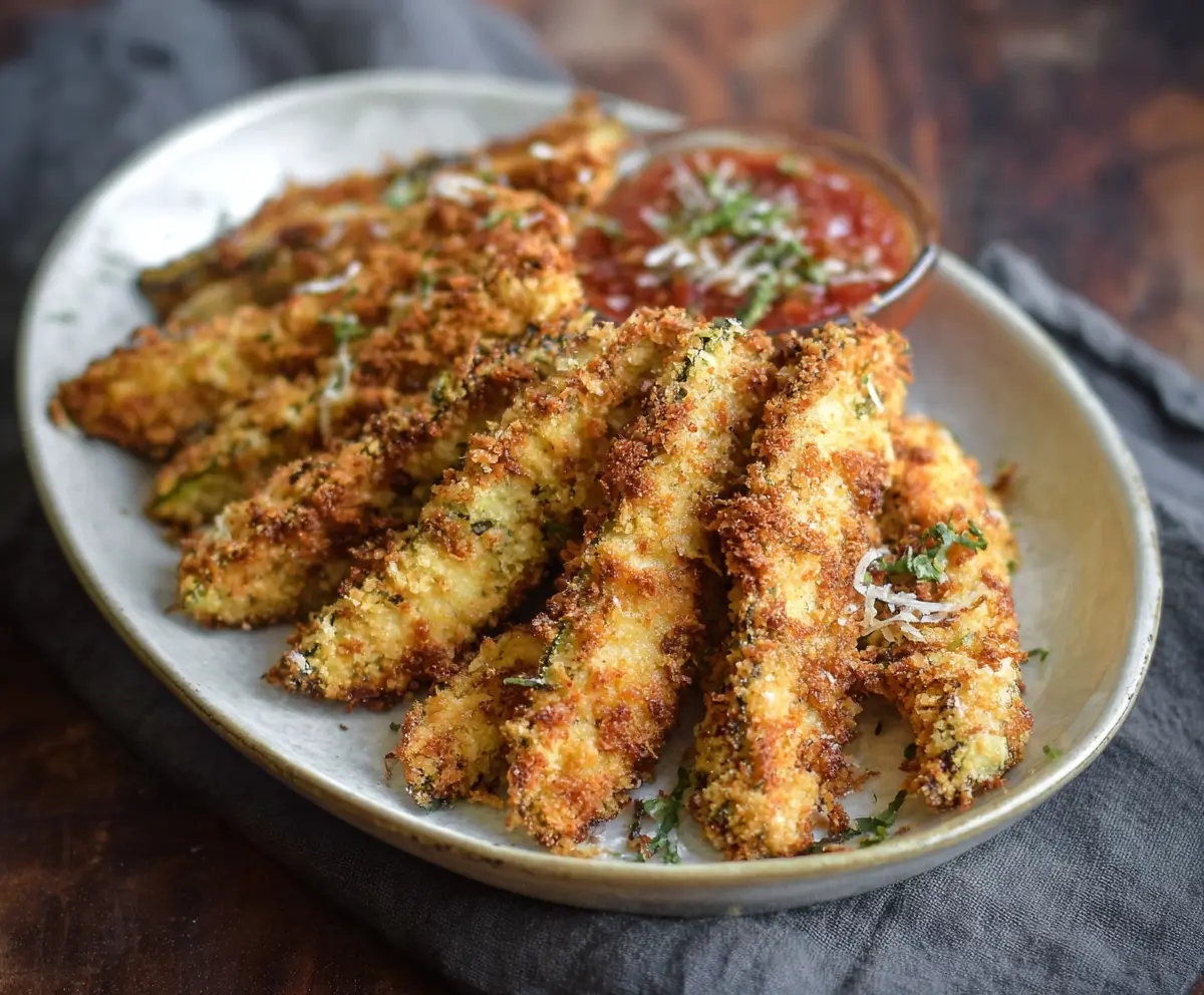 Delicious low carb crispy eggplant parmesan served on a plate, garnished with fresh herbs.
